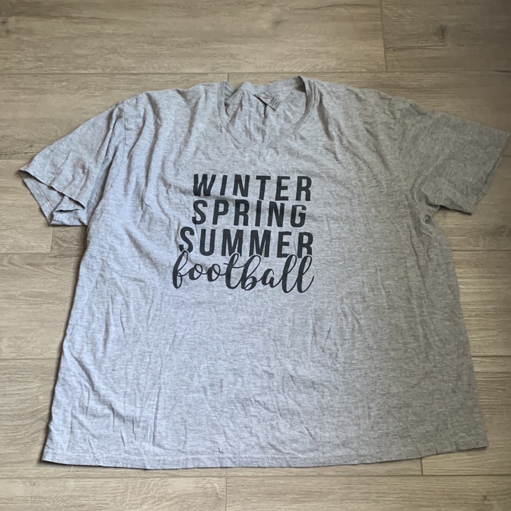 Gray Plus Size Football Fall Autumn Seasons Tee T-Shirt Size 2X